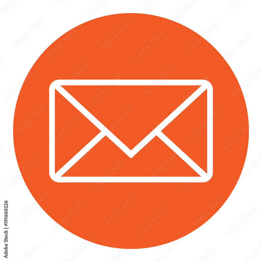 INCOMING MAIL button. ENVELOPE icon in orange circle. Vector. INCOMING MAIL button. ENVELOPE icon in orange circle. Vector.