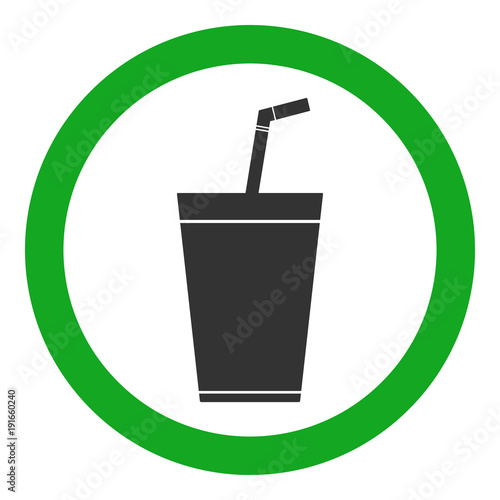CAFE sign. Paper cup with tubule icon in green circle. Vector.