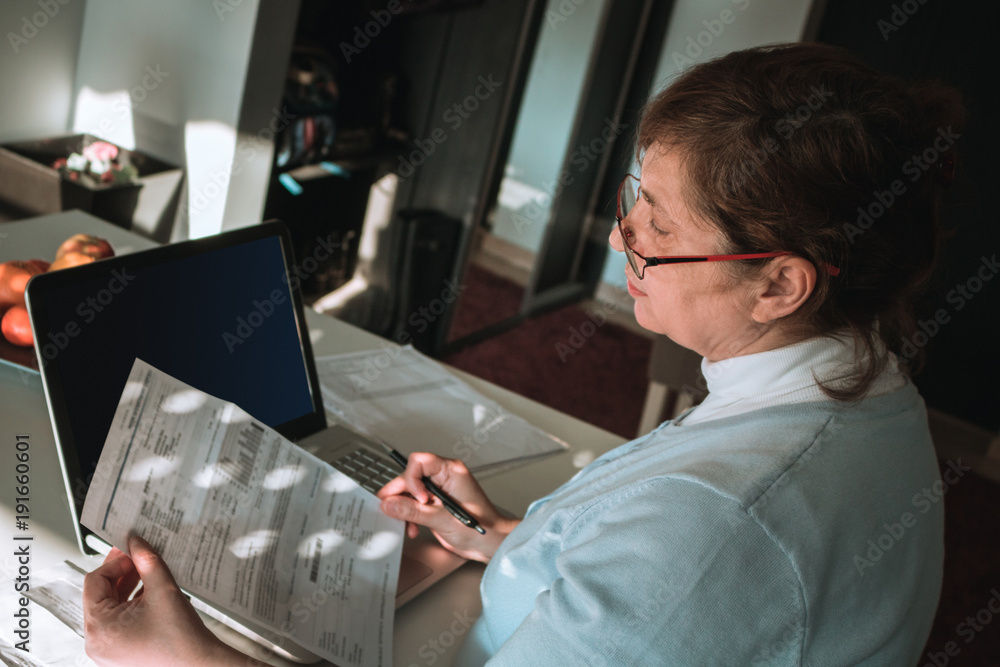 Mature woman planning her home budget. Mature woman planning her home budget.
