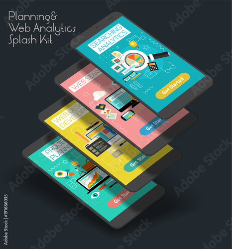Flat design responsive UI mobile app with 3d mockups