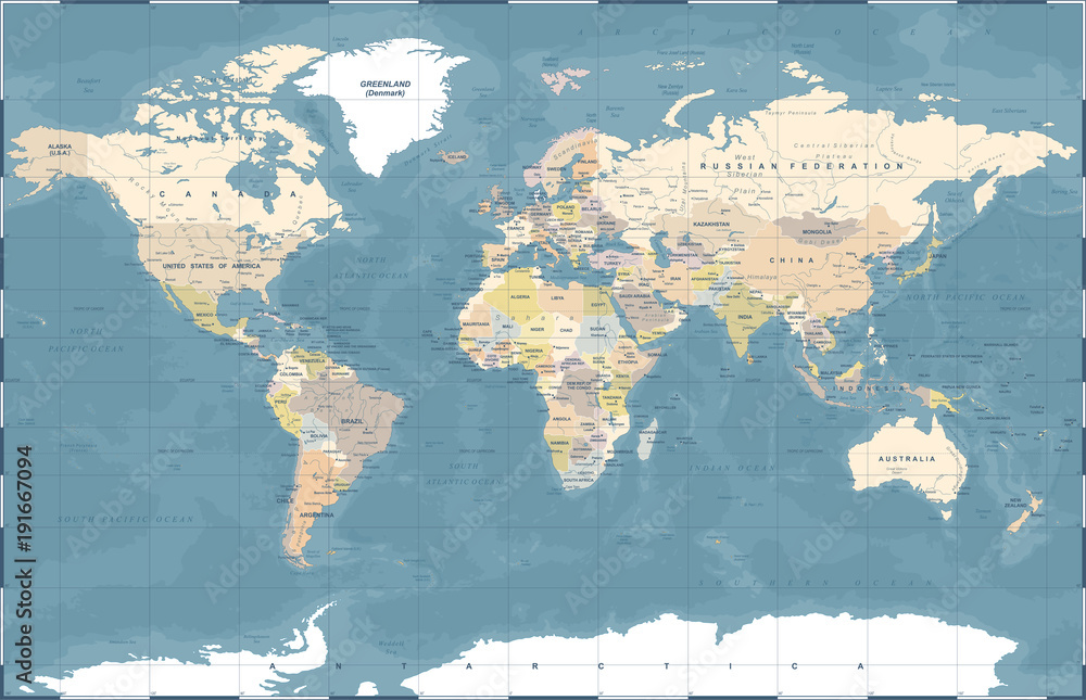 Obraz premium Polityczna mapa świata kolorowy wektor