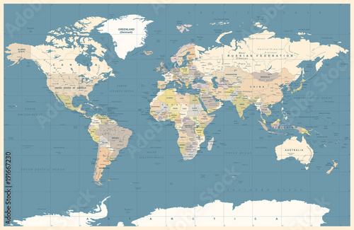 Fototapeta Naklejka Na Ścianę i Meble -  Political Colored Dark World Map Vector
