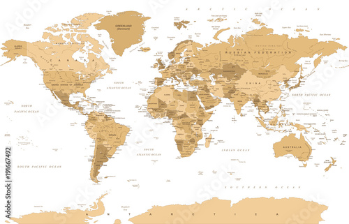 Fototapeta Polityczny rocznik złoty świat mapa wektor