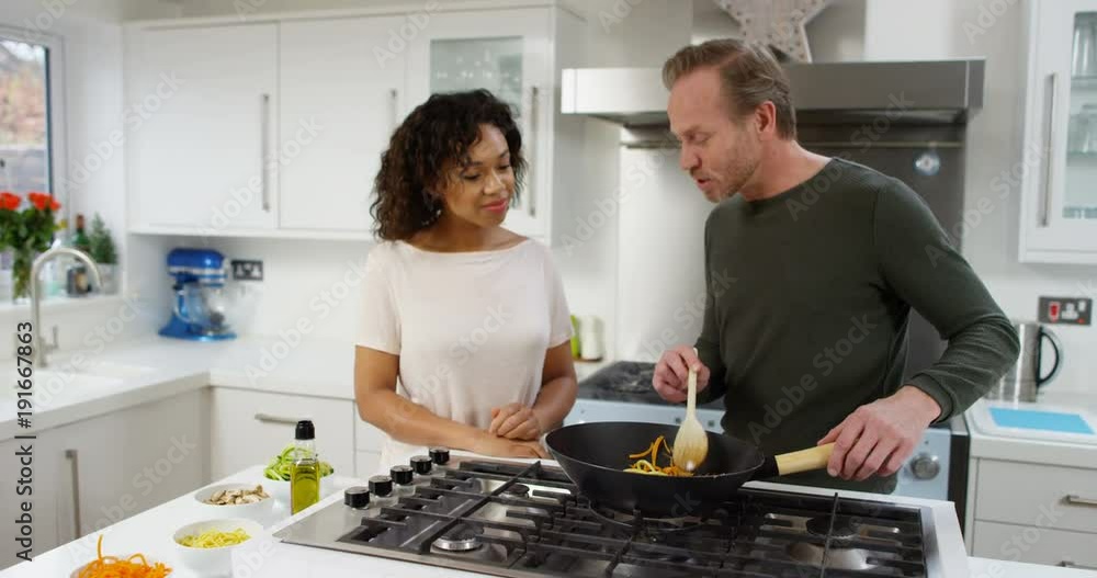 4K Happy TV presenters on a cookery show preparing a healthy meal & talking to camera 4K Happy TV presenters on a cookery show preparing a healthy meal & talking to camera