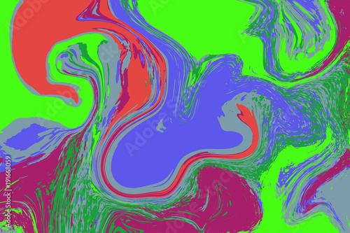 Lime green blue digital marbling. Abstract marbled texture. Liquid paint abstraction.