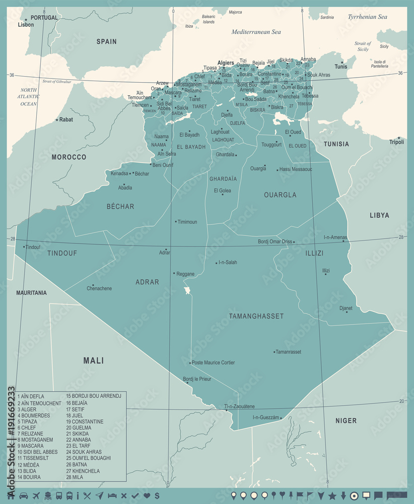Obraz premium Algeria Map - Vintage Detailed Vector Illustration