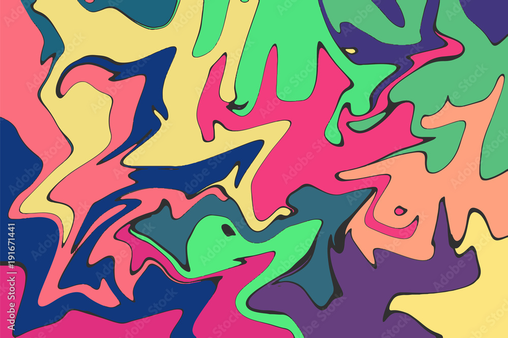 Psychedelic digital marbling. Abstract colorful backdrop. Cartoon paint abstraction