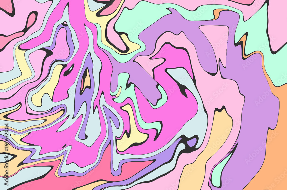Bright colors digital marbling. Abstract pink backdrop. Liquid paint abstraction.