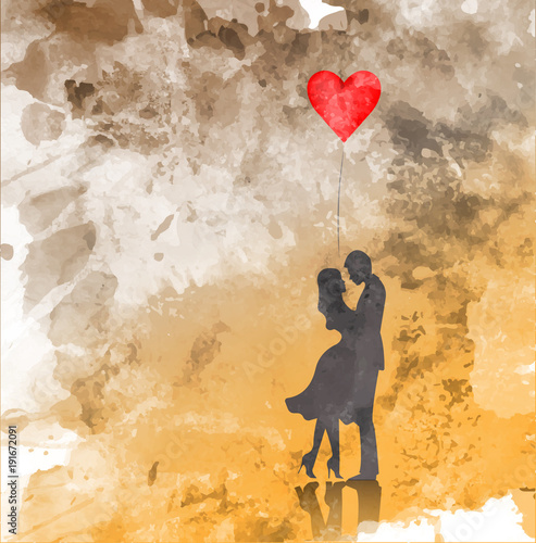 Romantic silhouette of loving couple Fototapeta