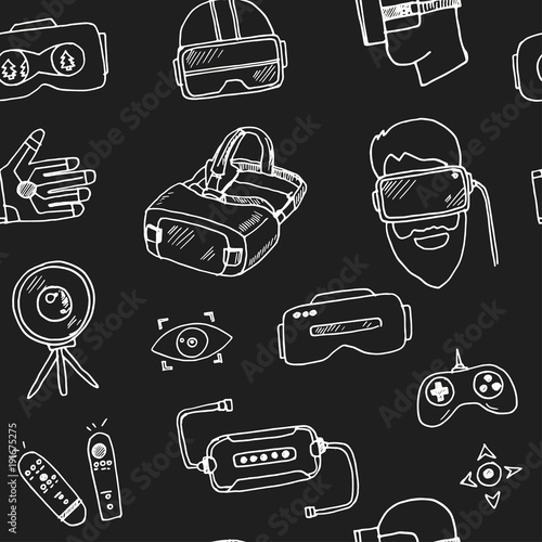 Hand drawn doodle virtual reality seamless pattern