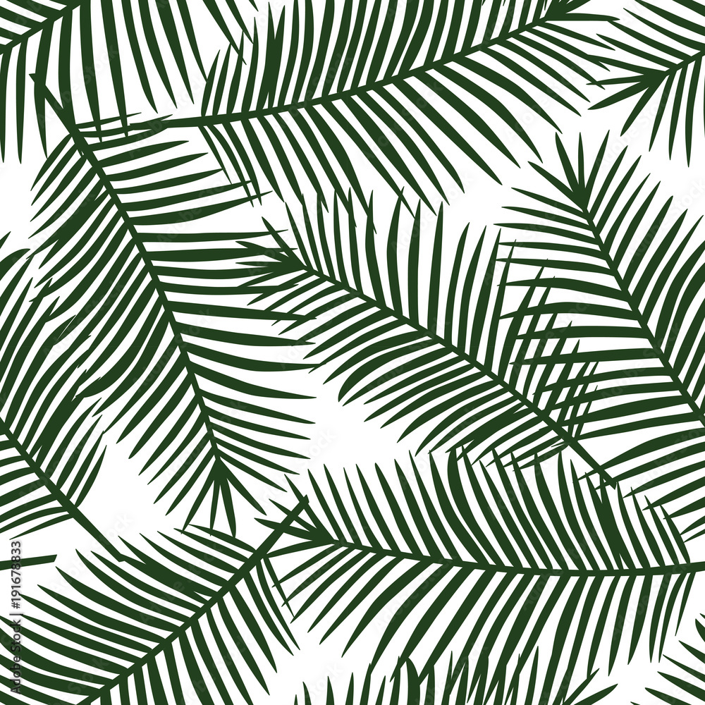 green palm leaves on a white background exotic tropical hawaii seamless pattern vector