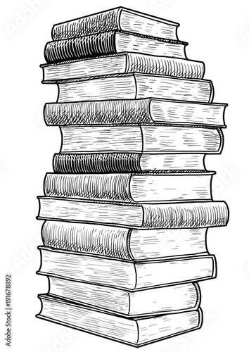 Stack of books illustration, drawing, engraving, ink, line art, vector