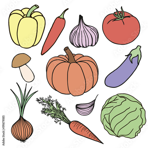Vegetable icons set stock hand drawn illustration sketch
