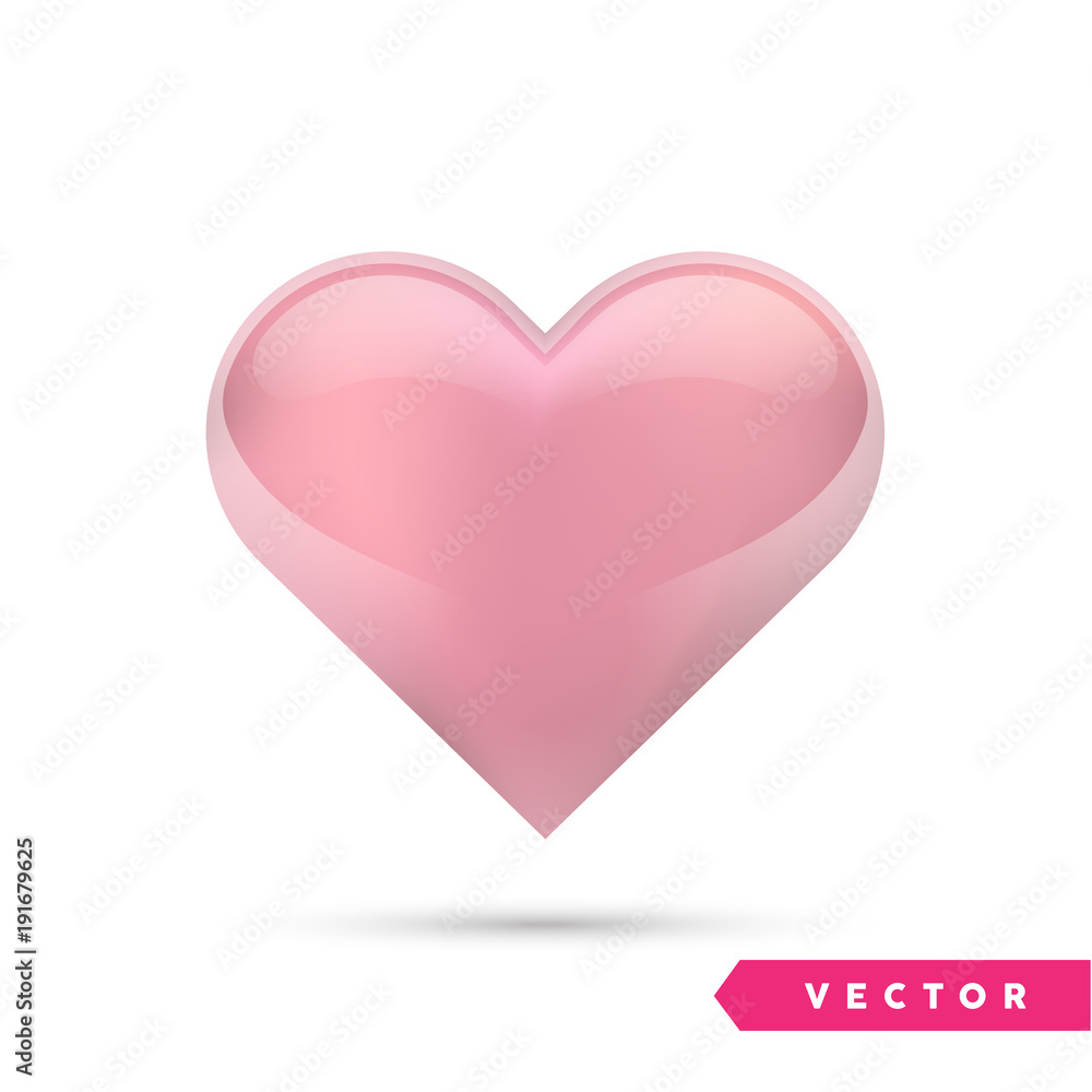 Realistic vector heart. Isolated on white. Valentines day greeting card background. 3D icon. Romantic vector illustration. Easy to edit design template for your artworks.