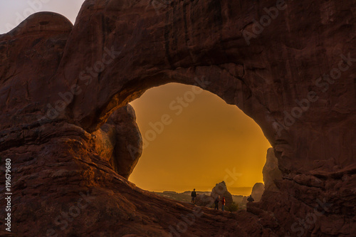 Evening storm and beautiful cloudscape in the Arches National Park, Utah
