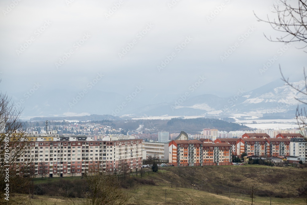 Obraz premium Sunrise and sunset over the buildings in the Zilina city. Slovakia 