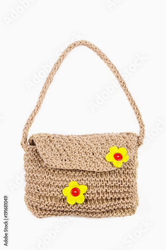 Obraz na płótnie Beige Women's handbag, Ladies bag, Beige female clutch, Beige clutch.Women's bag isolated white background.Bag isolated white background.Clutch isolated white background. w salonie
