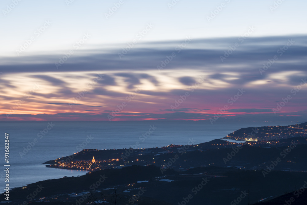 Marine landscape: the Ligurian Riviera at sunset.