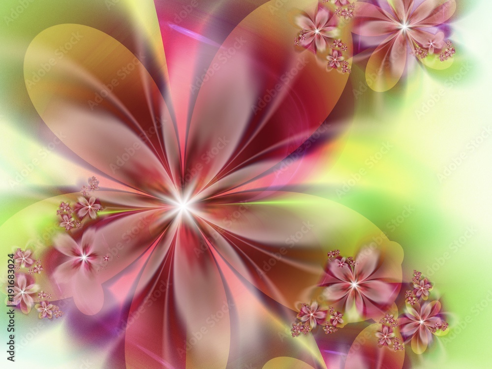 Fractal image, beautiful template for inserting text, in color pink and yellow. Floral template with place for text. ..Graphic design for business cards and like..... Fractal image, beautiful template for inserting text, in color pink and yellow. Floral template with place for text. ..Graphic design for business cards and like.....