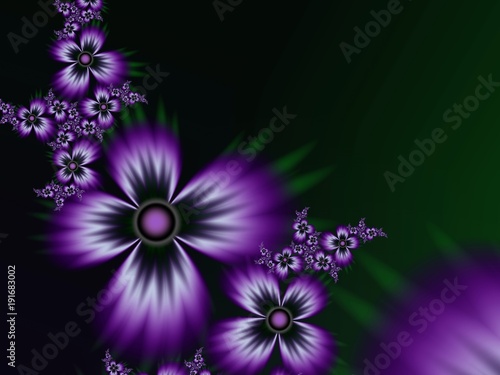  Fractal image, beautiful template for inserting text,  in color purple. Background with flower. Floral template with place for text. ..Graphic design for business cards and like. © valin1