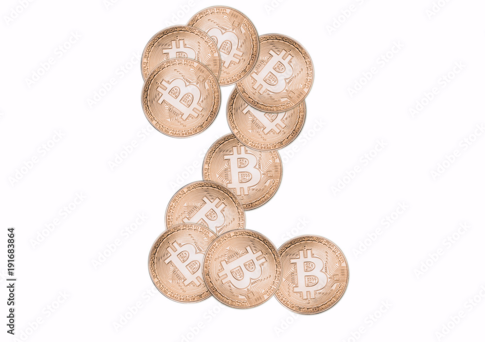 Two, bitcoins of coins on a white background Two, bitcoins of coins on a white background