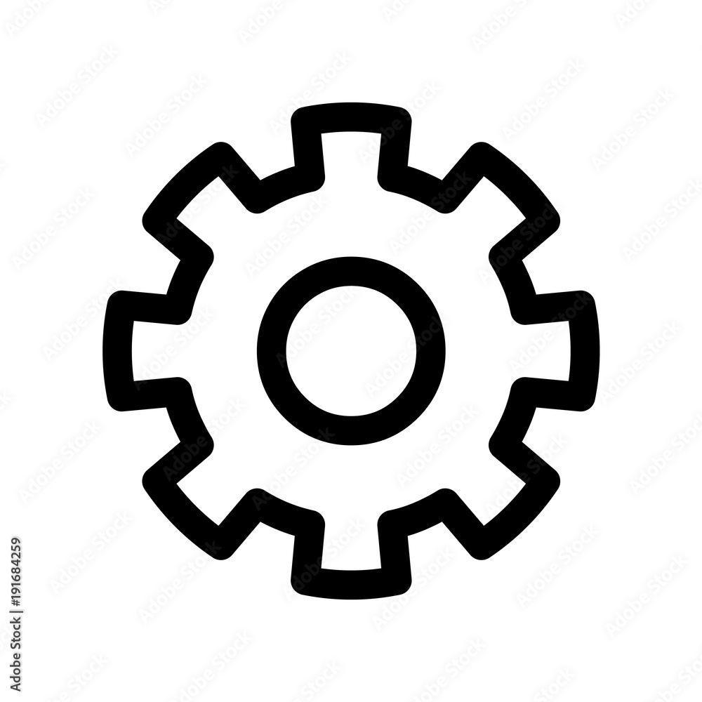 Cog wheel icon. Symbol of settings or gear. Outline modern design element. Simple black flat vector sign with rounded corners.