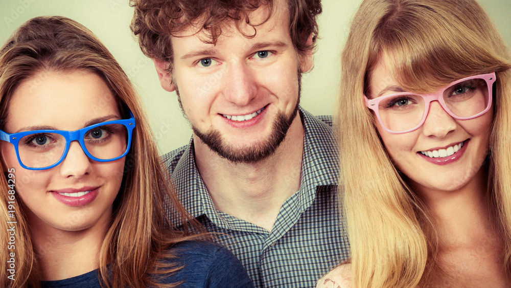 Happy friends man and women in glasses. Happy friends man and women in glasses.