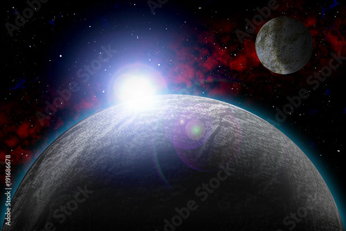 Fototapeta Naklejka Na Ścianę i Meble -  Set Unknown planet. Color star, sun, moon, stars, space nebula. Basis: author's phototextures.