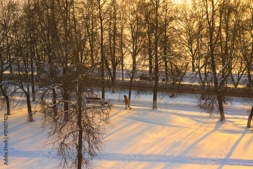Embankment of the Volga River in Kostroma, Russia, in the winter.