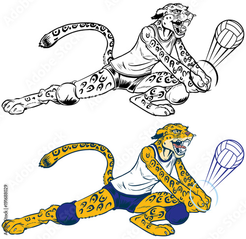 Lady Jaguar Mascot Playing Volleyball