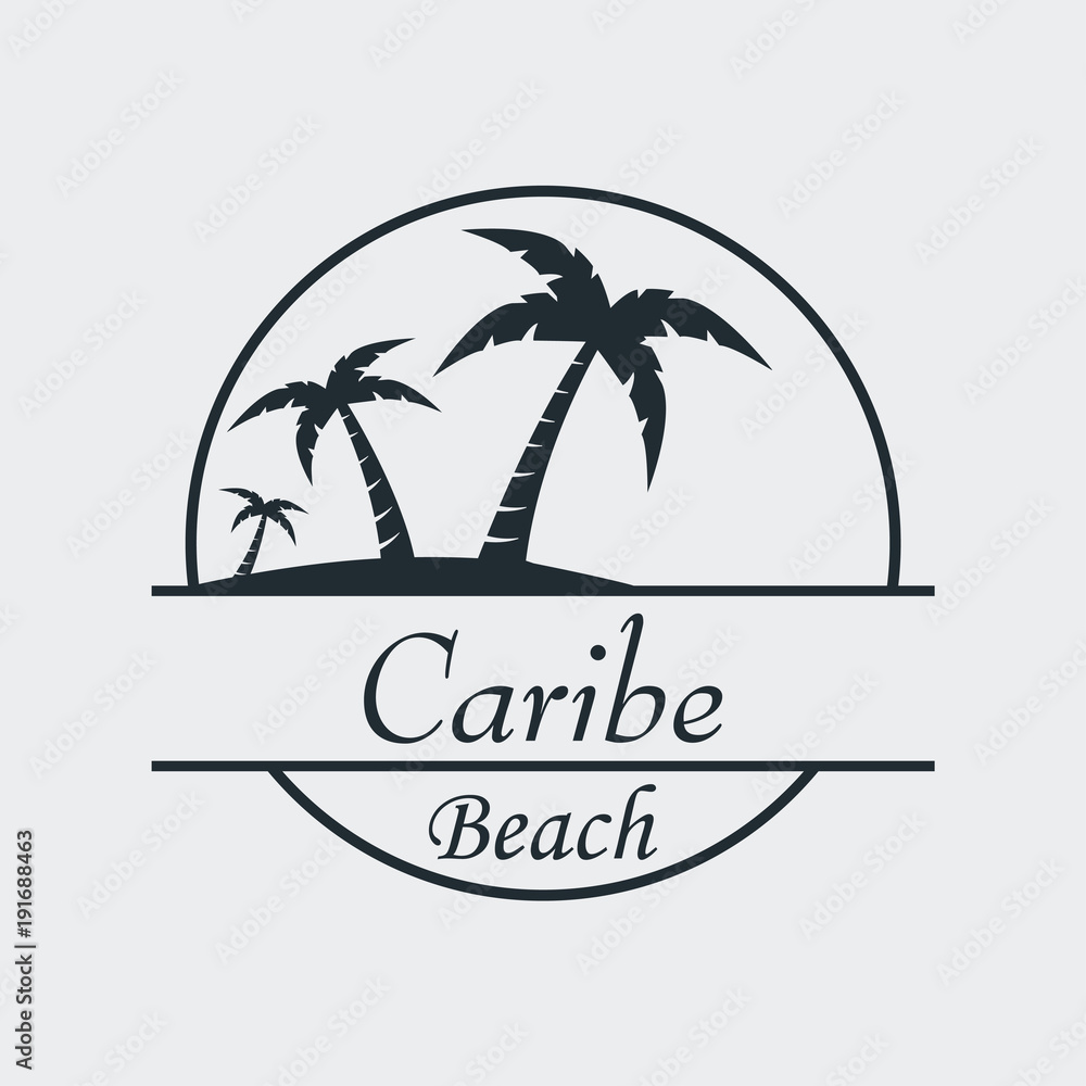 Icono plano Caribe beach en fondo gris