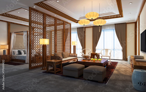 Photography 3d render of luxury hotel suite room