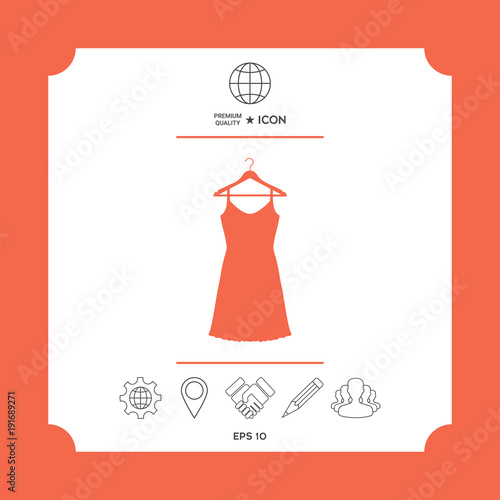 Sundress, Evening dress, combination or nightie on the wardrobe hanger , the silhouette. Menu item in the web design