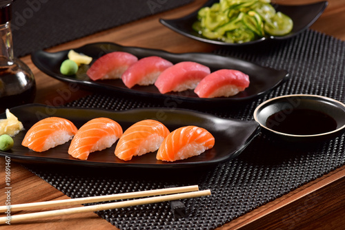 Salmon and Tuna nigiri sushi
