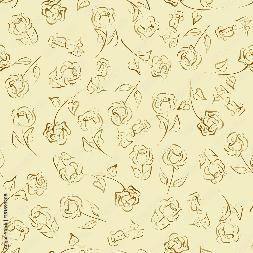 Fototapeta premium Seamless pattern of roses. Vector graphic rose drawn in pen and ink.