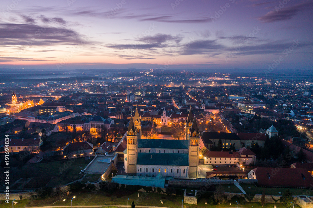 Naklejka premium Pecs, Szekesegyhaz. Bird eye view