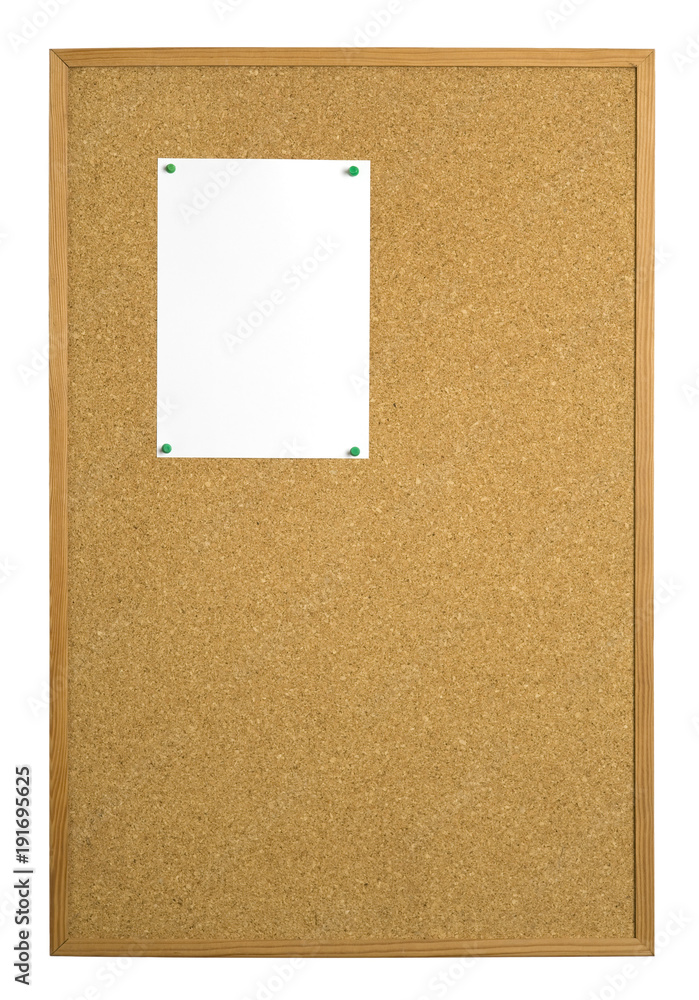 Fototapeta premium Cork noticeboard isolated on white with blank paper for your notice