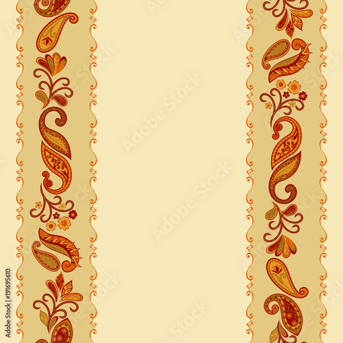 Abstract vintage pattern with decorative flowers, leaves and Paisley pattern in Oriental style.