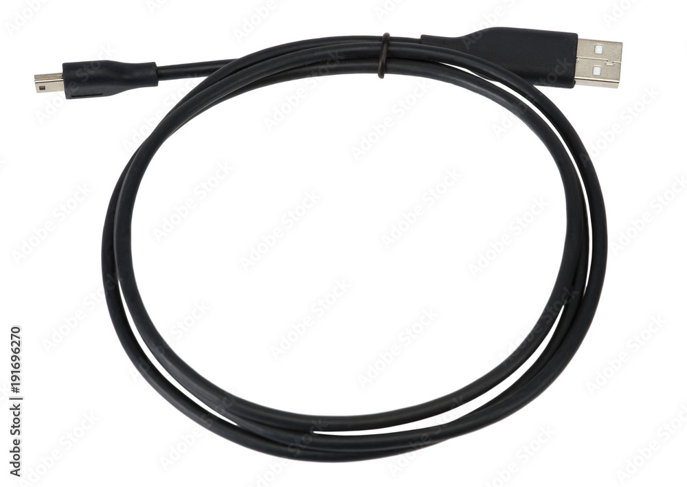 Coiled new USB computer component connecting cable isolated on white Coiled new USB computer component connecting cable isolated on white