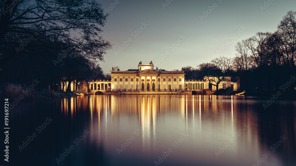Royal Palace on the Water in Lazienki Park by night, Warsaw, Poland