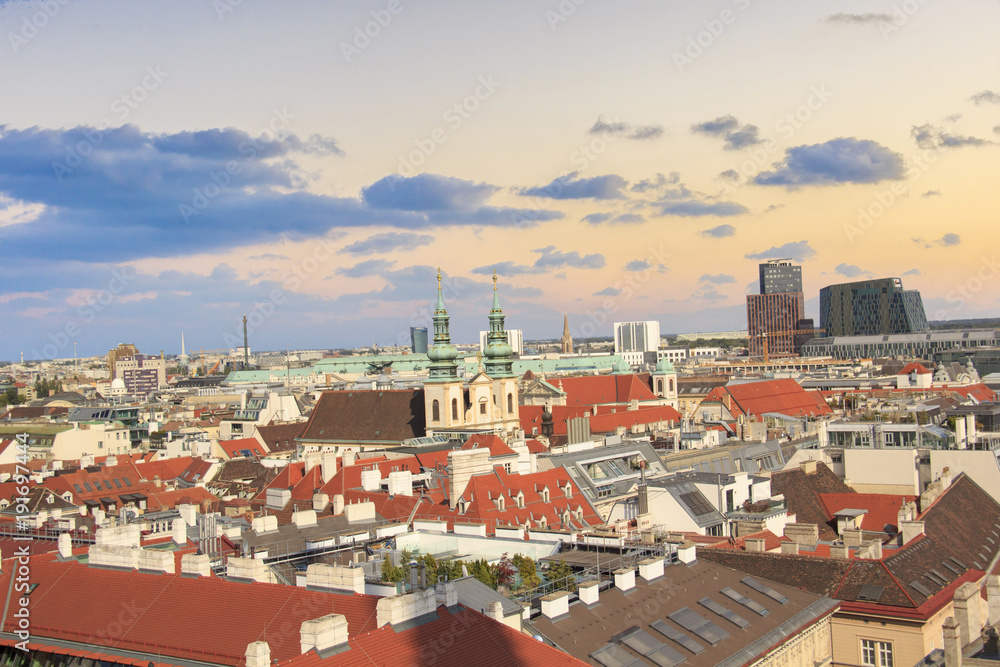 View of the city from the observation deck of St. Stephen's Cathedral in Vienna, Austria