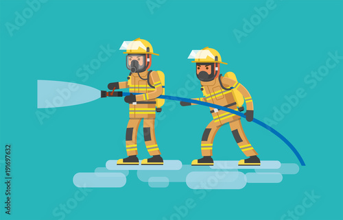 Firefighters in action. Vector illustration