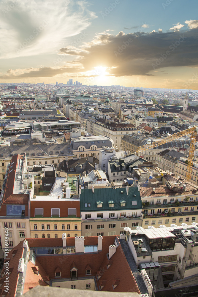 Obraz premium View of the city from the observation deck of St. Stephen's Cathedral in Vienna, Austria