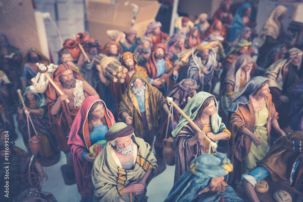 Decorative figurine on stall with decorations for winter holidays Decorative figurine on stall with decorations for winter holidays