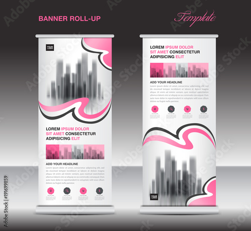 Pink Roll up banner template, stand, display, x-banner, j-flag, pull-up, poster, event, advertisement, business flyer layout, presentation, ads, exhibition, roadshow, printing media