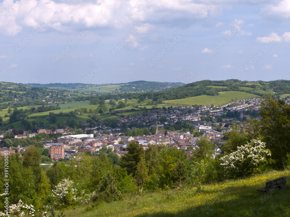 England, Cotswolds, Gloucestershire, view over Stroud and its valleys from Rodborough Common