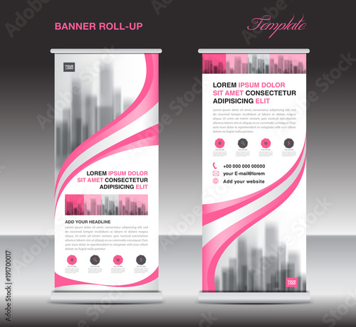 Pink Roll up banner template, stand, display, x-banner, j-flag, pull-up, poster, event, advertisement, business flyer layout, presentation, ads, exhibition, roadshow, printing media