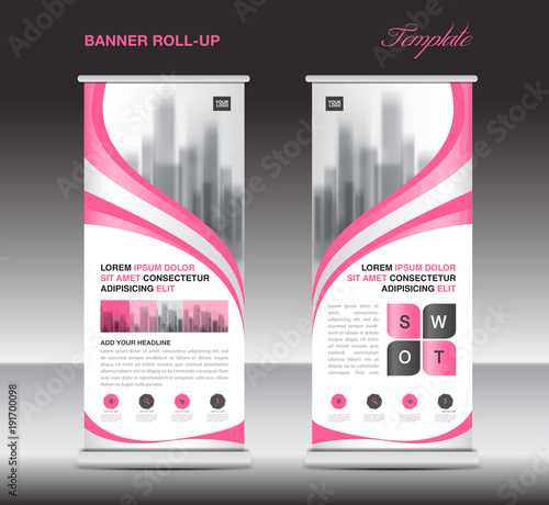 Pink Roll up banner template, stand, display, x-banner, j-flag, pull-up, poster, event, advertisement, business flyer layout, presentation, ads, exhibition, roadshow, printing media
