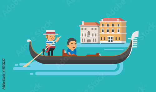 Gondola on Canal Grande in Venice. Vector illustration