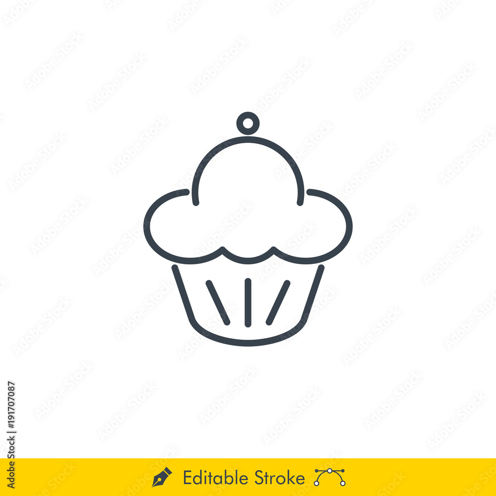 Cup Cake Icon / Vector - In Line / Stroke Design Cup Cake Icon / Vector - In Line / Stroke Design
